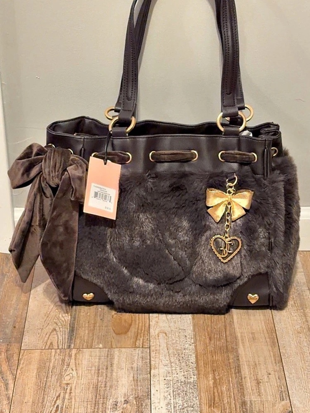 Juicy Couture Juicy Soul Sister Tote Chocolate Brown Faux Fur